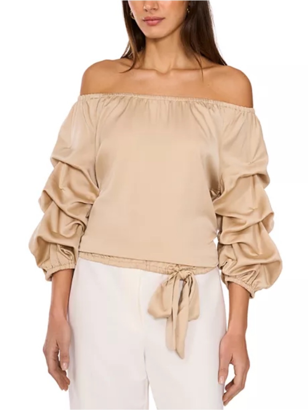 Vince Camuto Off-Shoulder Beige Blouson Sleeve Top